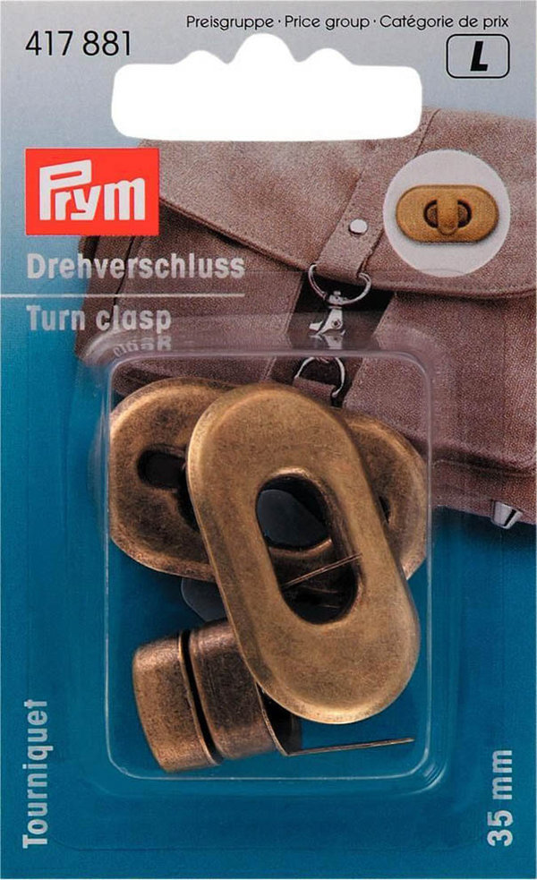 Prym Drehverschluss für Taschen, 35mm, altmessing