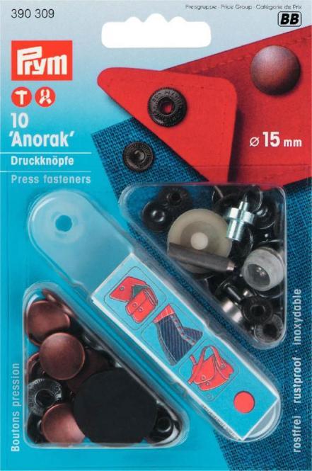 Nähfrei-Druckknopf Anorak, 15mm, altkupfer
